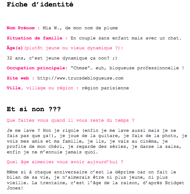 Questionnaire trucs de blogueuse